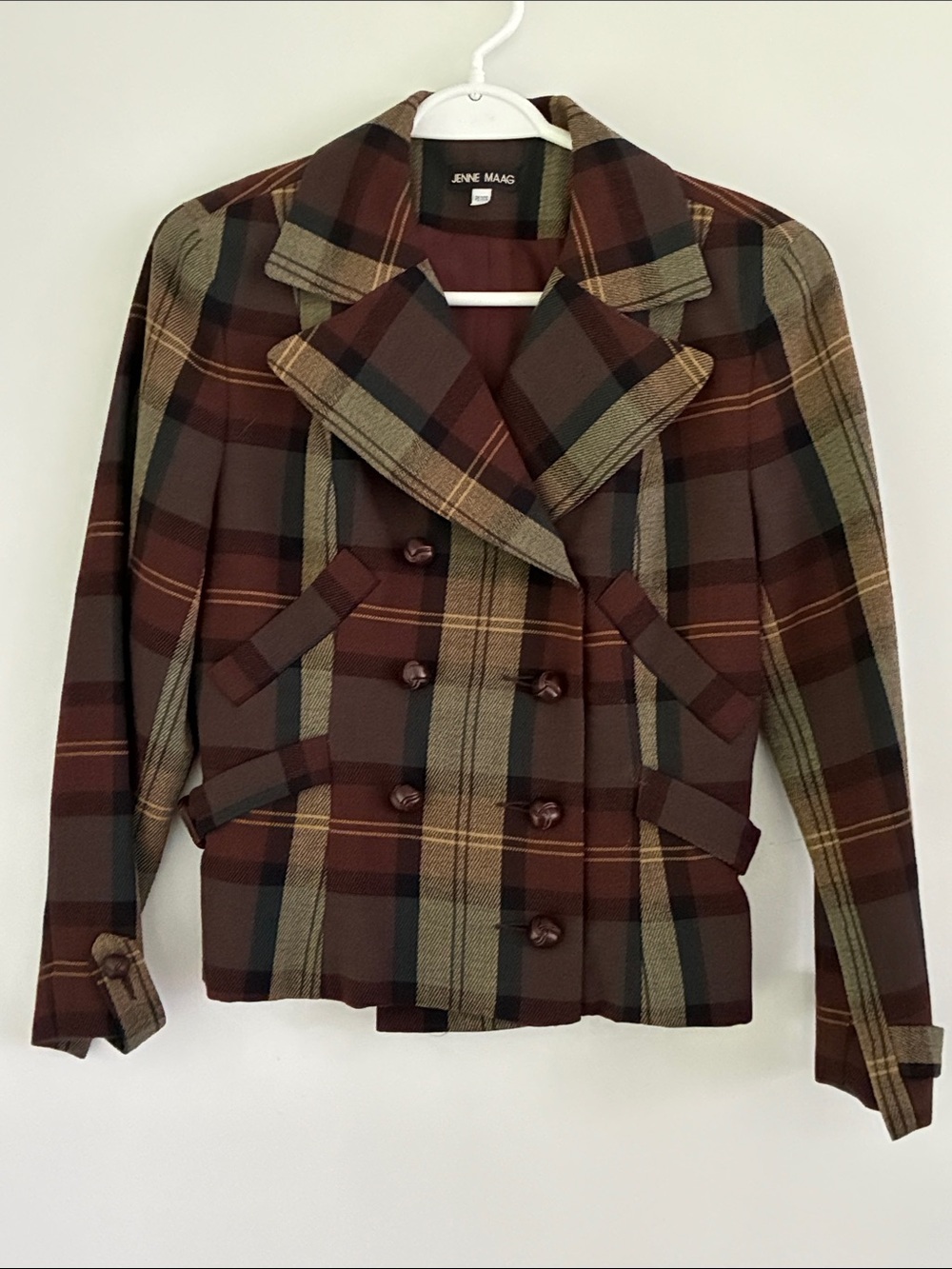Vintage Jenne Maag Women's Plaid Double-Breasted Blazer Brown Small